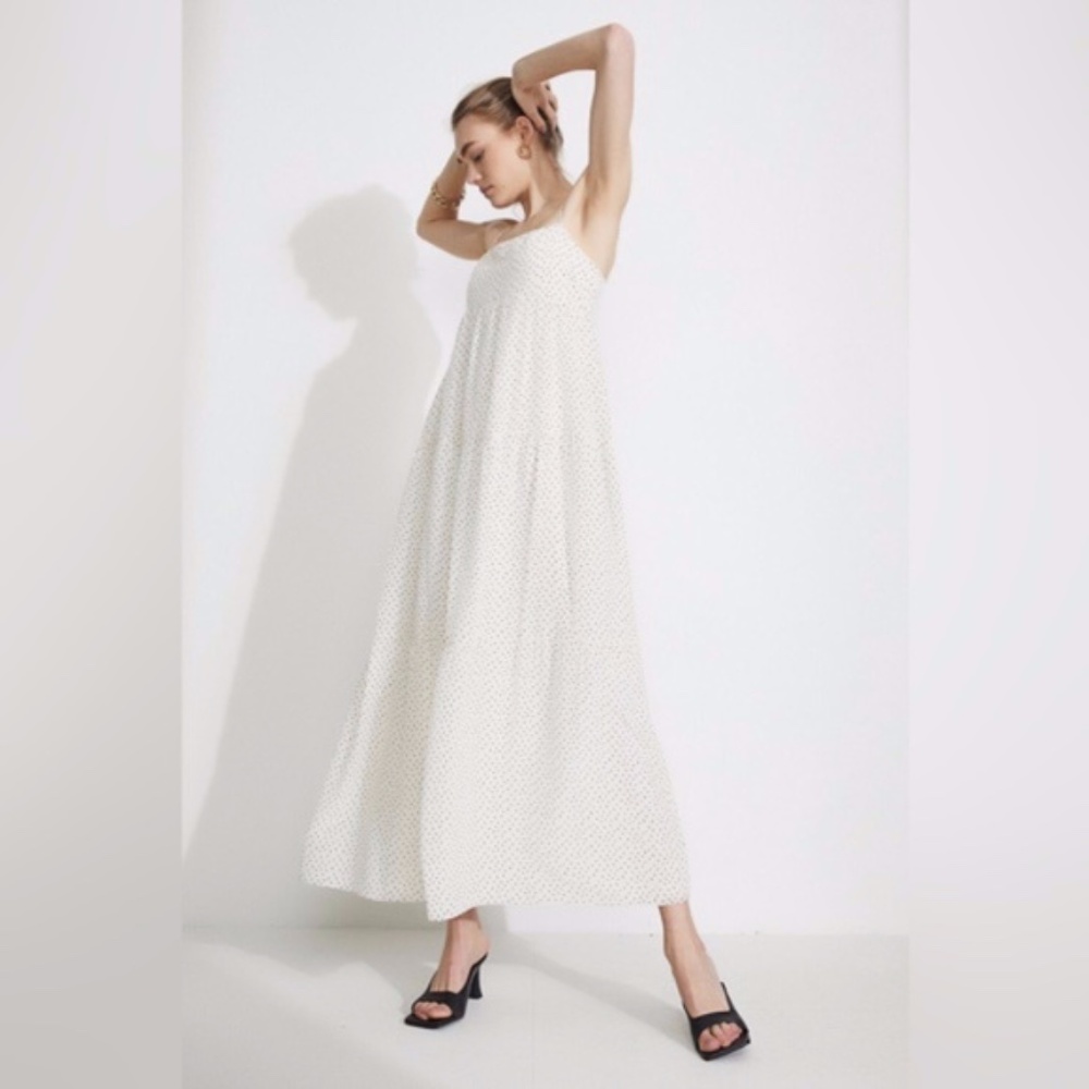 Bardot Tiered Midi Dress In Black/White Broderie Printed Small Spring Summer